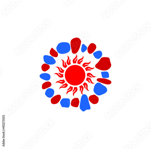 Sun and colorful gems. Harmony gems and Sun logo. Astrology symbol. Astrology logo.
