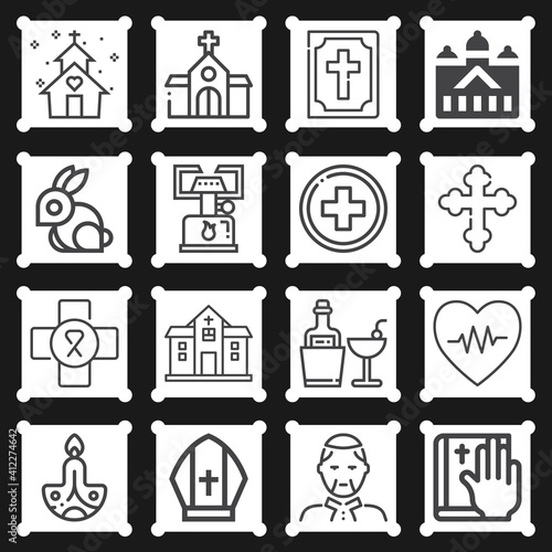 16 pack of christianity lineal web icons set