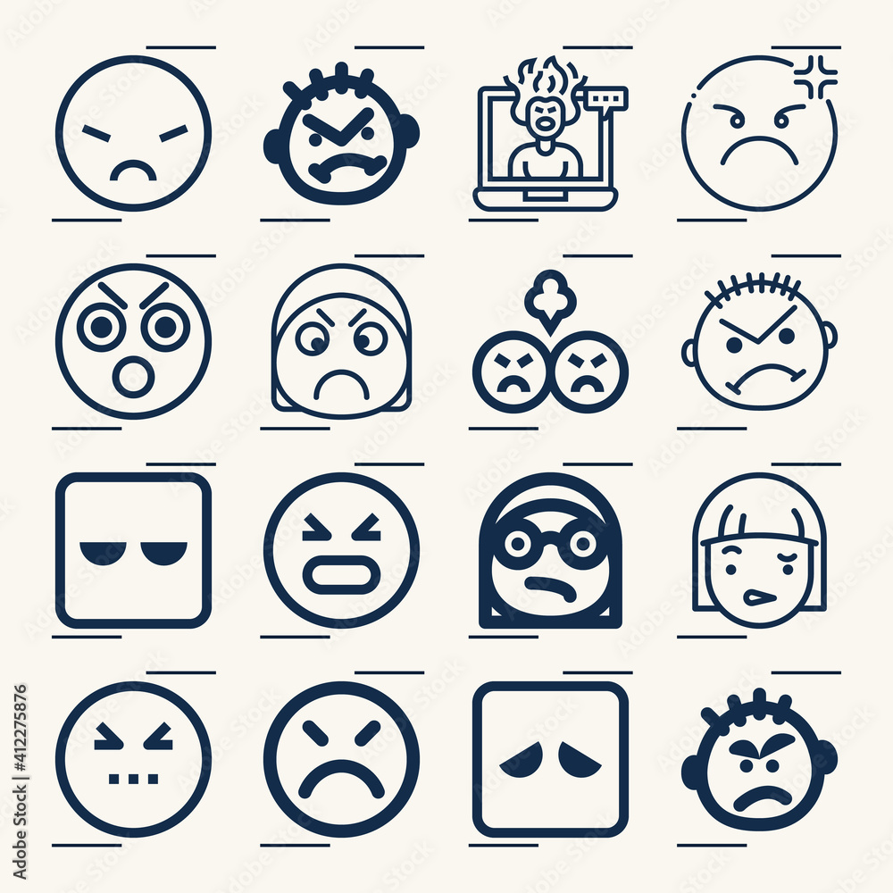 Simple set of annoyed related lineal icons. Simple set of annoyed related lineal icons.