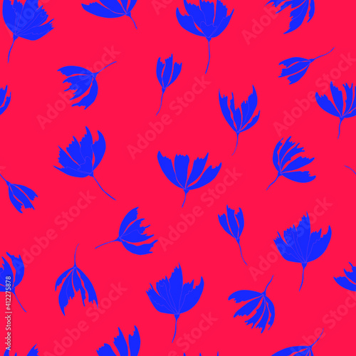 Bright floral pattern. Seamless background. Hand drawn modern illustration of large flower heads on solid color. Cloth, web, attachment, stationery design