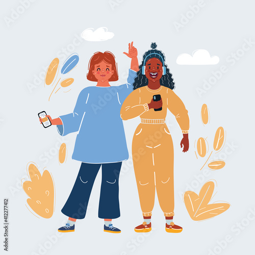 Vector illustration of teen girls bestie together