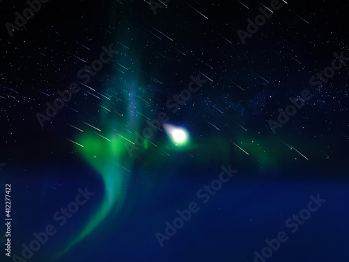 Aurora Balearic at night dark star full  sky norten skyscape photo