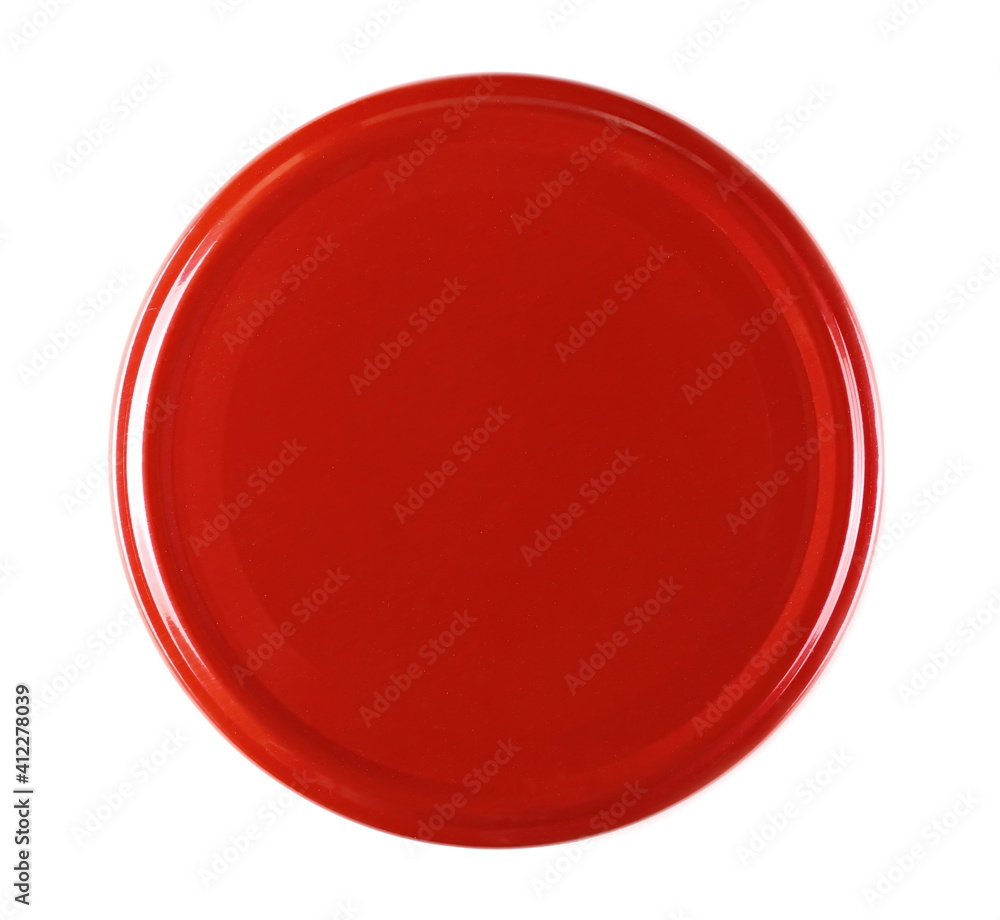 Red jar lid isolated on white background, top view Red jar lid isolated on white background, top view
