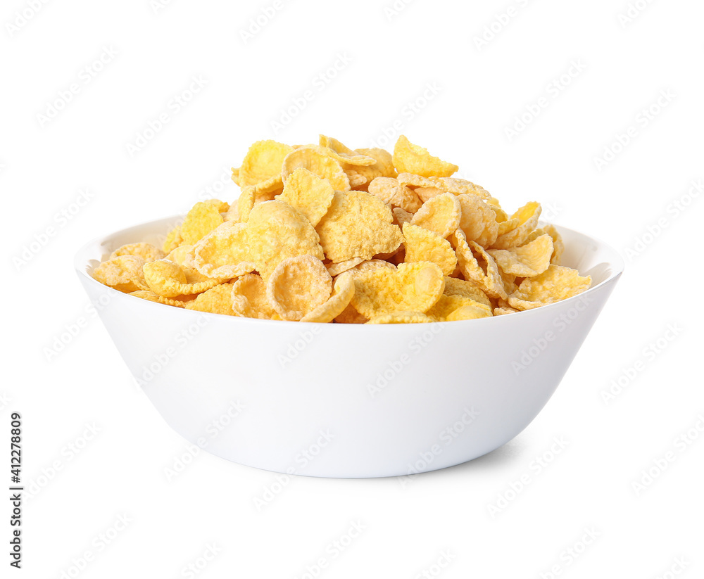 Tasty breakfast cereals in bowl on white background Tasty breakfast cereals in bowl on white background