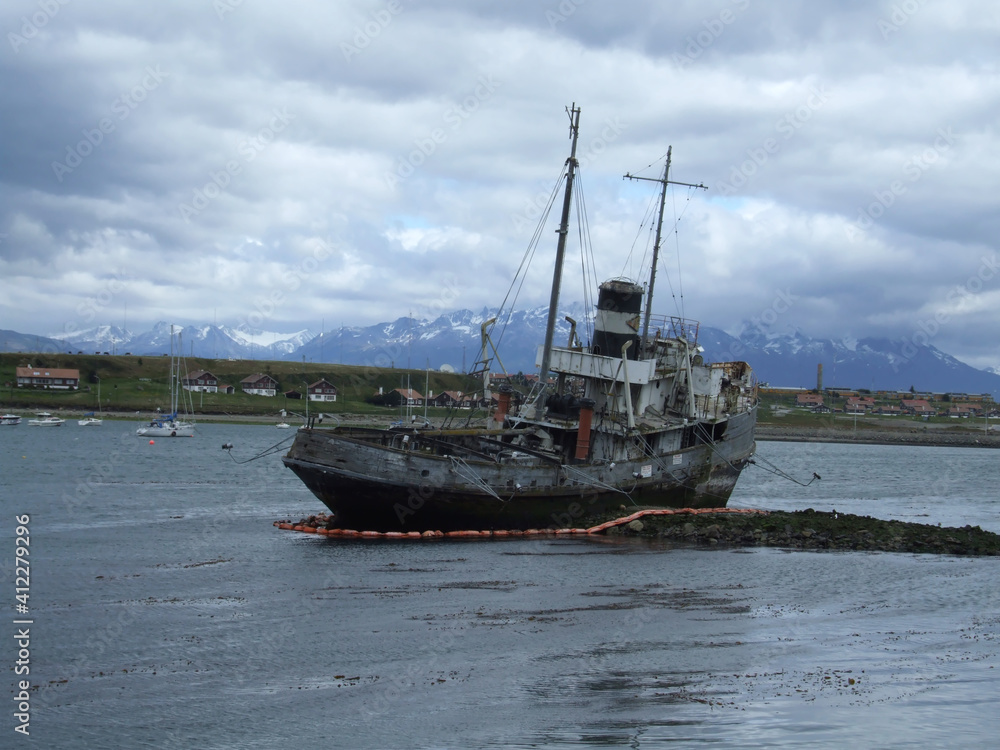 Wreck in the bay of Ushuaia, Argentina 