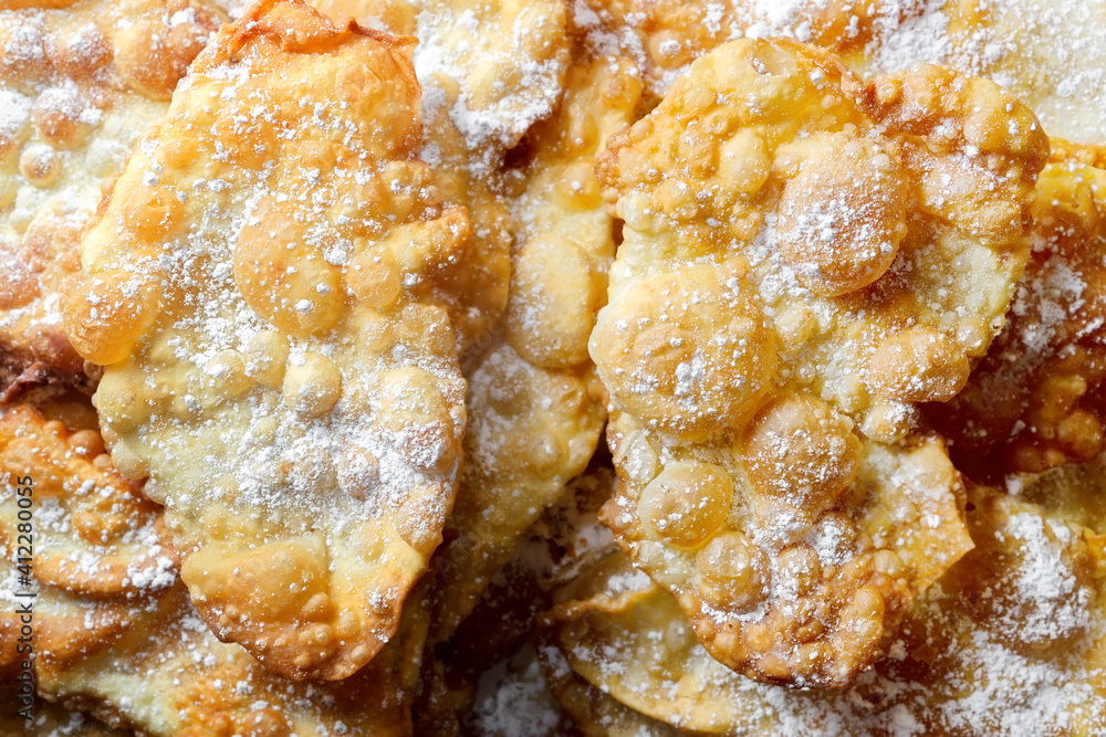 carnival ears traditional dessert from Galicia region, Spain; made with flour, eggs, milk and butter carnival ears traditional dessert from Galicia region, Spain; made with flour, eggs, milk and butter