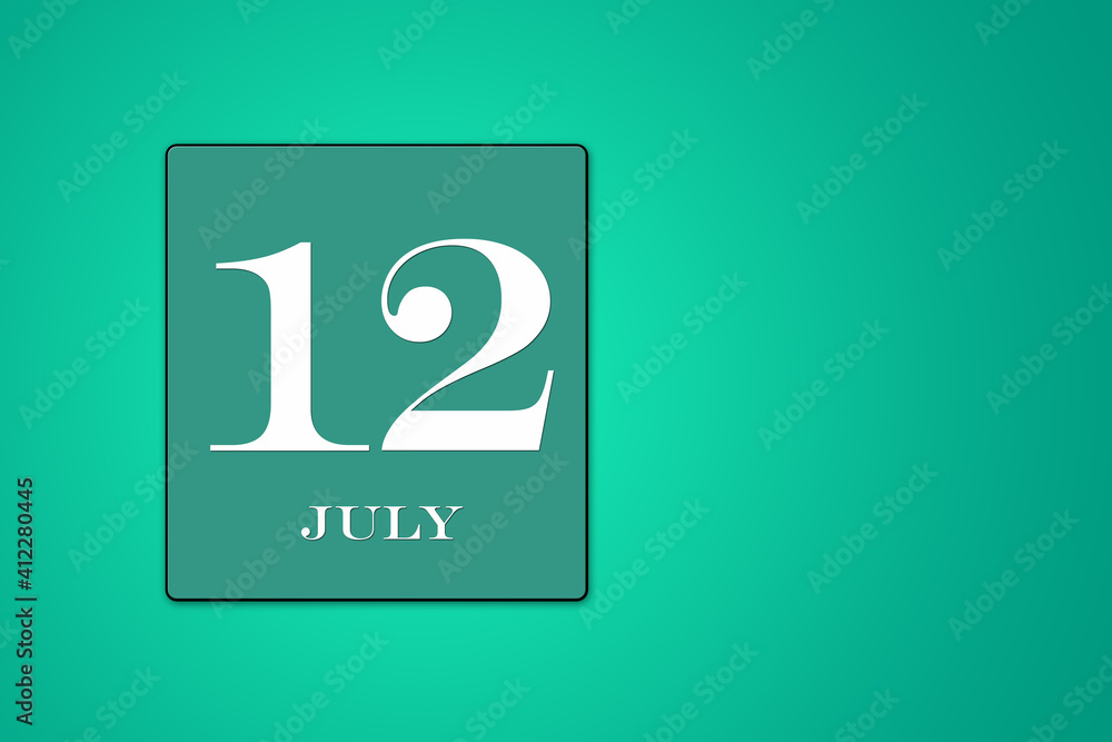July 12 is the twelfth day of the month. calendar date framed on a green background July 12 is the twelfth day of the month. calendar date framed on a green background