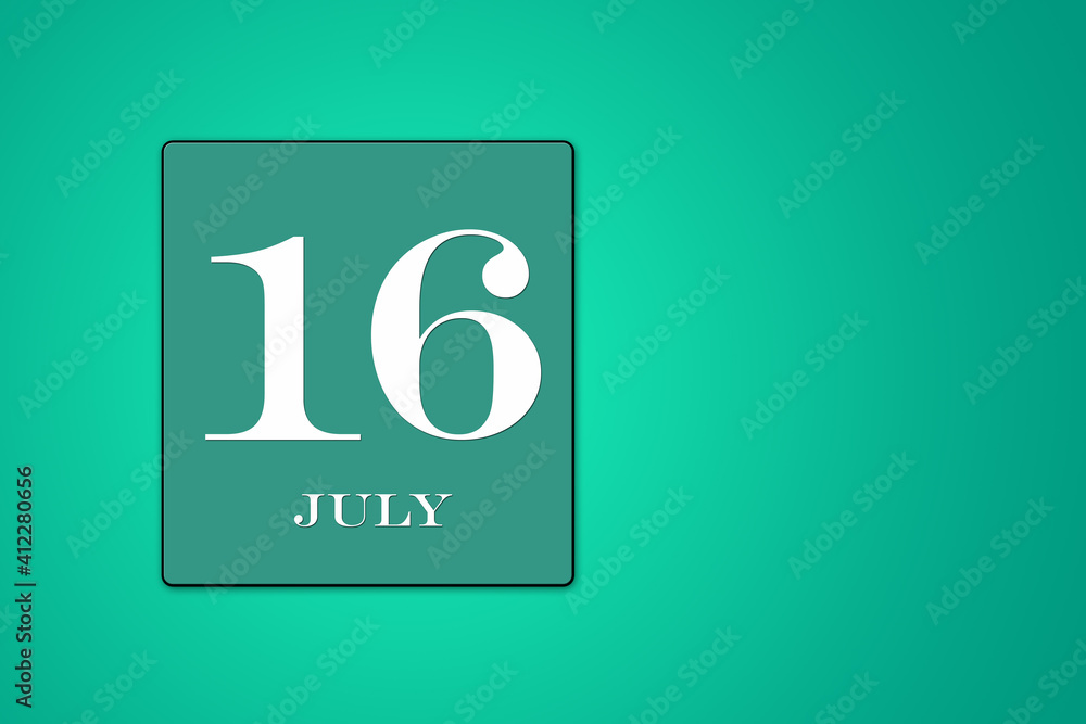 July 16 is the sixteenth day of the month. calendar date framed on a green background July 16 is the sixteenth day of the month. calendar date framed on a green background