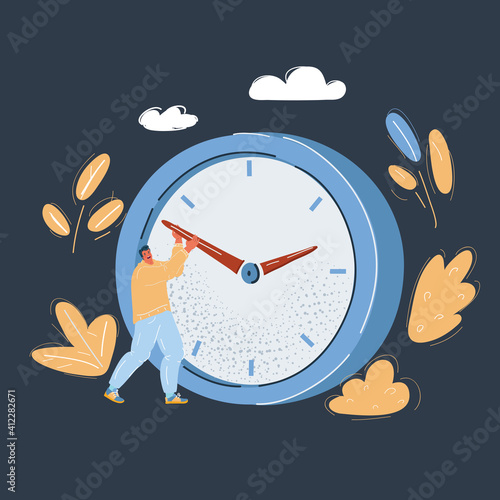 Vector illustration of Two businessman are trying to slow the time