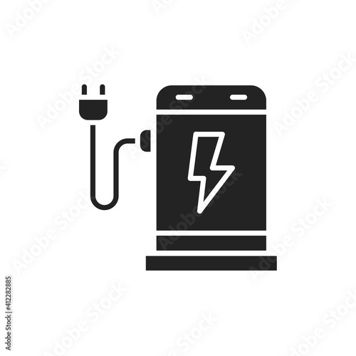 Electric vehicle charging station color line icon. Isolated vector element.