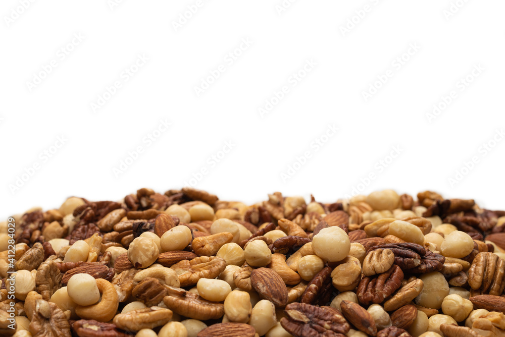 Mix of nuts isolated on white background. Top view. Mix of nuts isolated on white background. Top view.