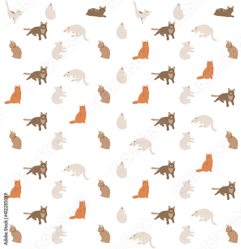 Beautiful pattern of boho cats print, cute design, funny texture, cats collection, art, vector illustration © ElenaVector44