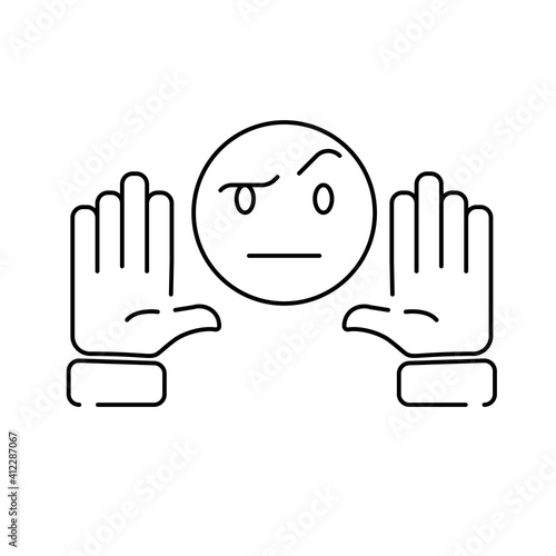 Hand wave waving hi or hello gesture line art vector icon for apps and websites, cinema and director. Movie, interesting and curious face or emotion