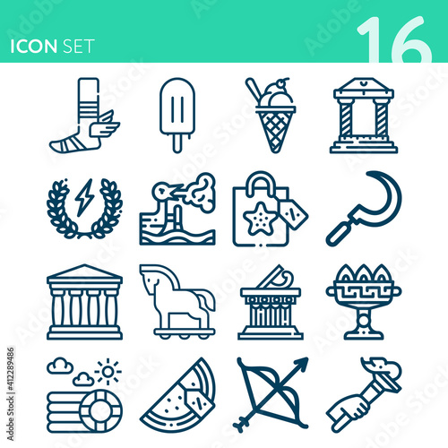 Simple set of 16 icons related to athens © Nana