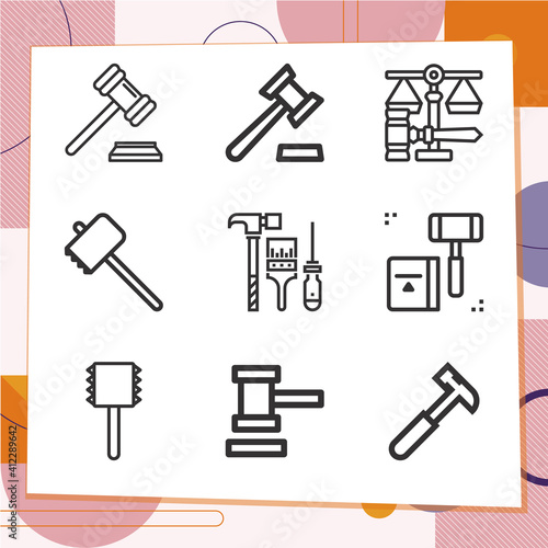 Simple set of 9 icons related to middle ear