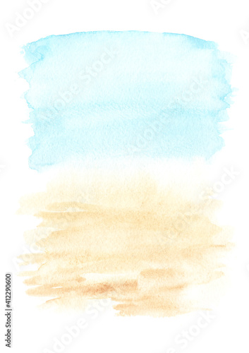Beach sand sea background, Hand drawn watercolor illustration