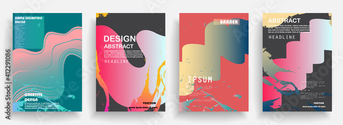 Modern abstract covers set, Modern colorful wave liquid flow poster. Cool gradient shapes composition, vector covers design.