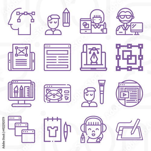 16 pack of landscape architect  lineal web icons set