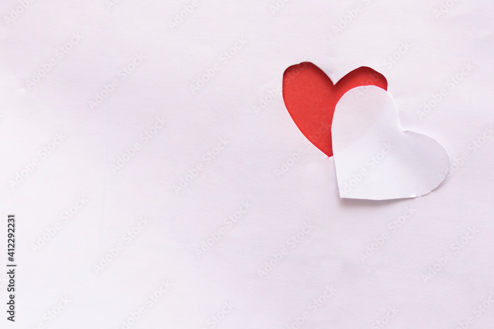 Fototapeta premium Love Heart from paper cut style, Valentines day card vector background.Heart carved in white paper. Valentine Heart Card Design