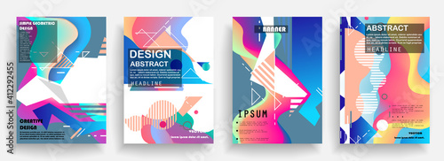 Modern abstract covers set, Modern colorful wave liquid flow poster. Cool gradient shapes composition, vector covers design.