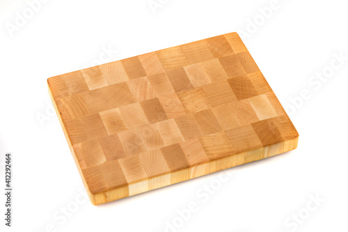 Wooden cutting board isolated on white.