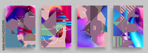 Modern abstract covers set, Modern colorful wave liquid flow poster. Cool gradient shapes composition, vector covers design.