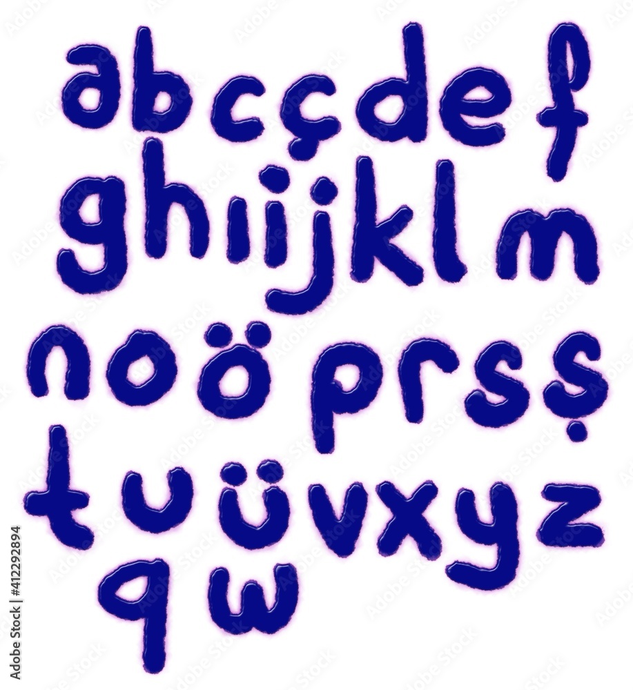 handwritten shiny blue colorr alphabet 31 letters isolated on the white background handwritten shiny blue colorr alphabet 31 letters isolated on the white background