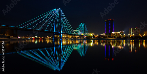Photos Night landscape with a bridge over the Yenisei River in Krasnoyarsk, Russia