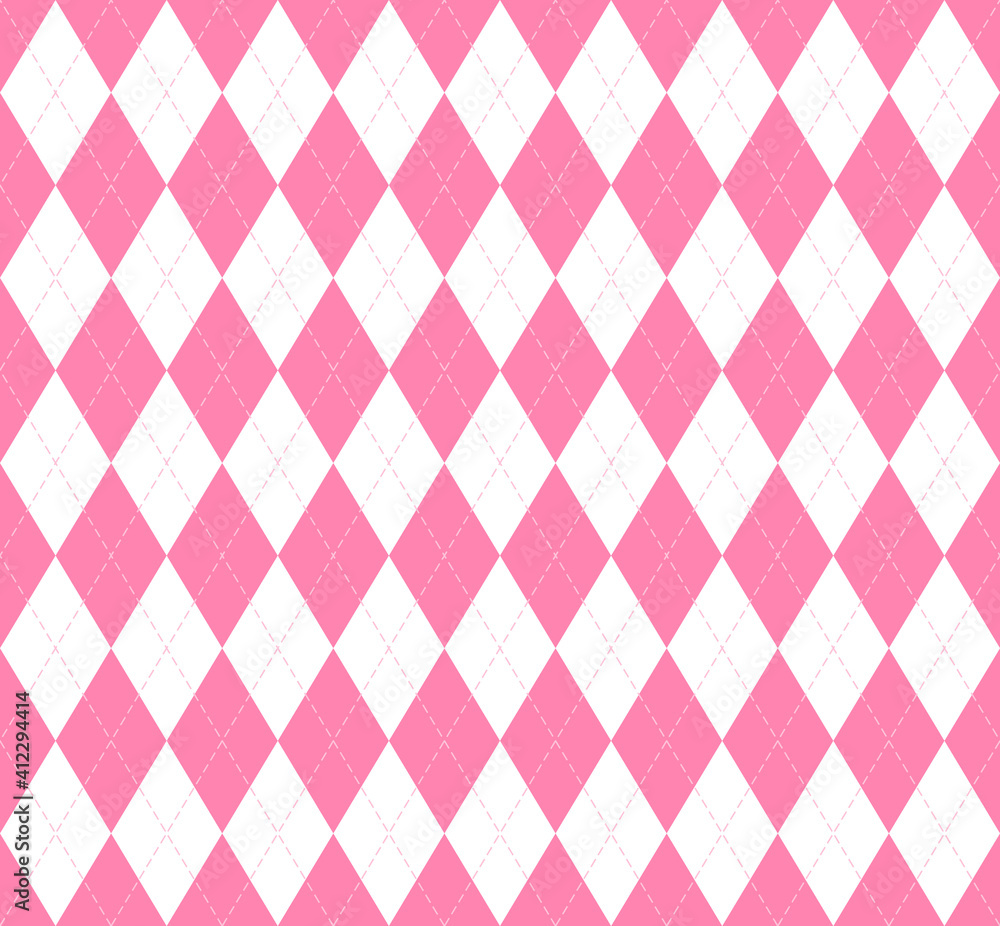 Valentines day Argyle plaid. Scottish pattern in pink and white rhombuses. Scottish cage. Traditional Scottish background of diamonds. Seamless fabric texture. Vector illustration Valentines day Argyle plaid. Scottish pattern in pink and white rhombuses. Scottish cage. Traditional Scottish background of diamonds. Seamless fabric texture. Vector illustration