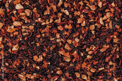 Dry fruit tea as a background texture. Top view. Copy, empty space for text