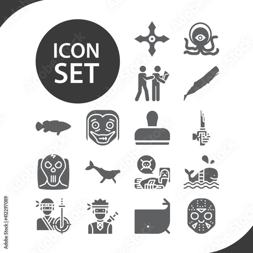 Simple set of whale related filled icons.