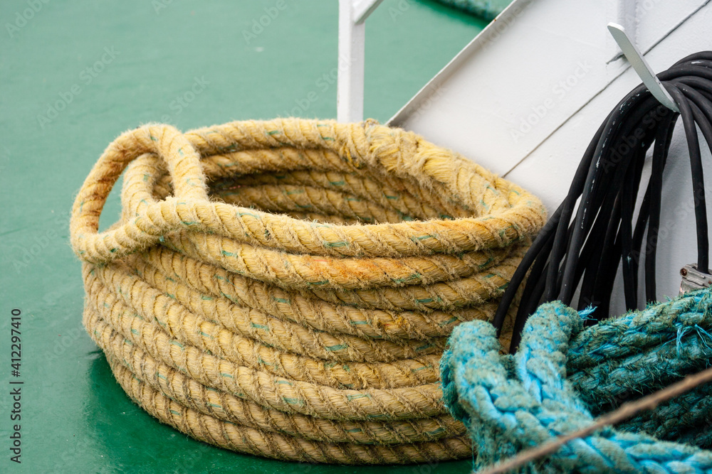 Rope coils on a boat deck