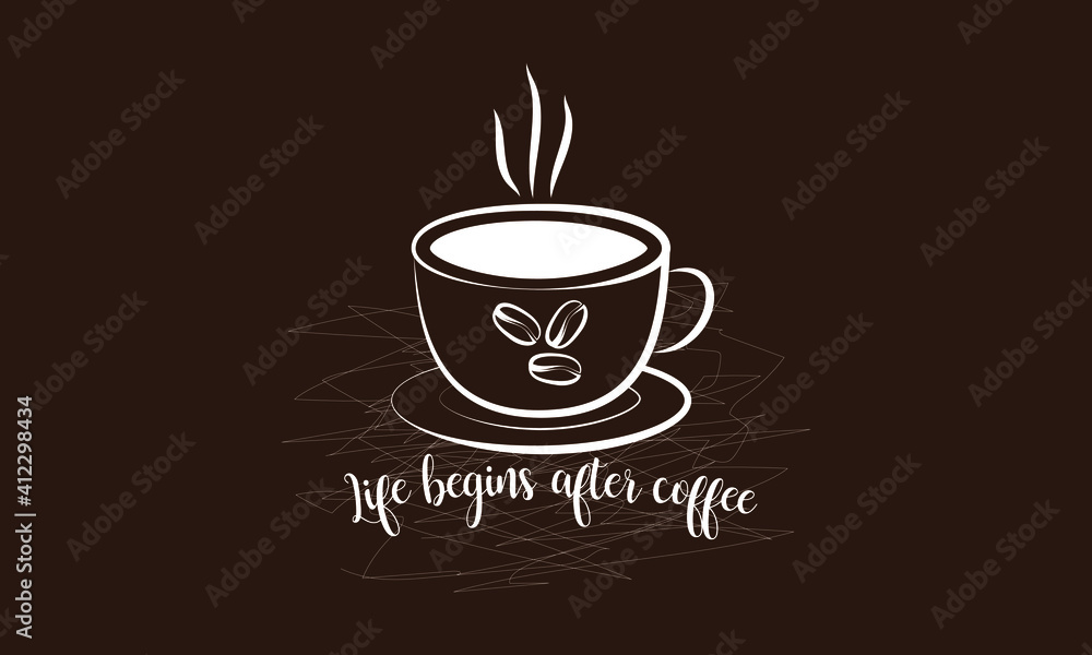 Cup of hot coffee with the inscription Cup of hot coffee with the inscription