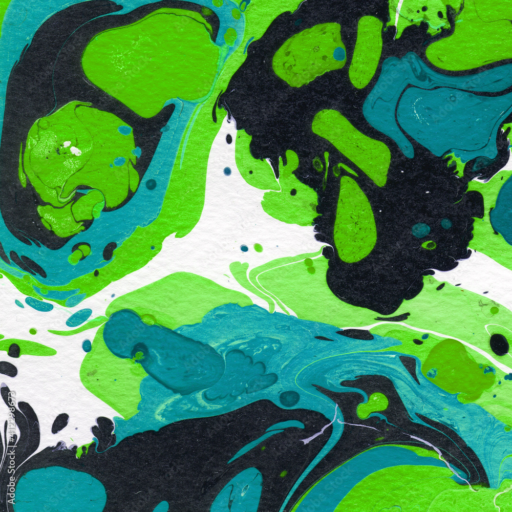 Obraz premium Colorful marble ink texture on watercolor paper background. Marble stone image. Bath bomb effect. Psychedelic biomorphic art.