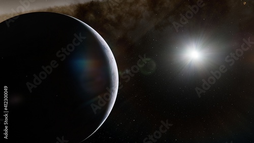 super-earth planet, realistic exoplanet, planet suitable for colonization, earth-like planet in far space, planets background 3d render