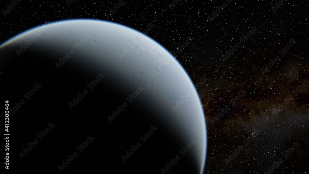 Fototapeta premium super-earth planet, realistic exoplanet, planet suitable for colonization, earth-like planet in far space, planets background 3d render
