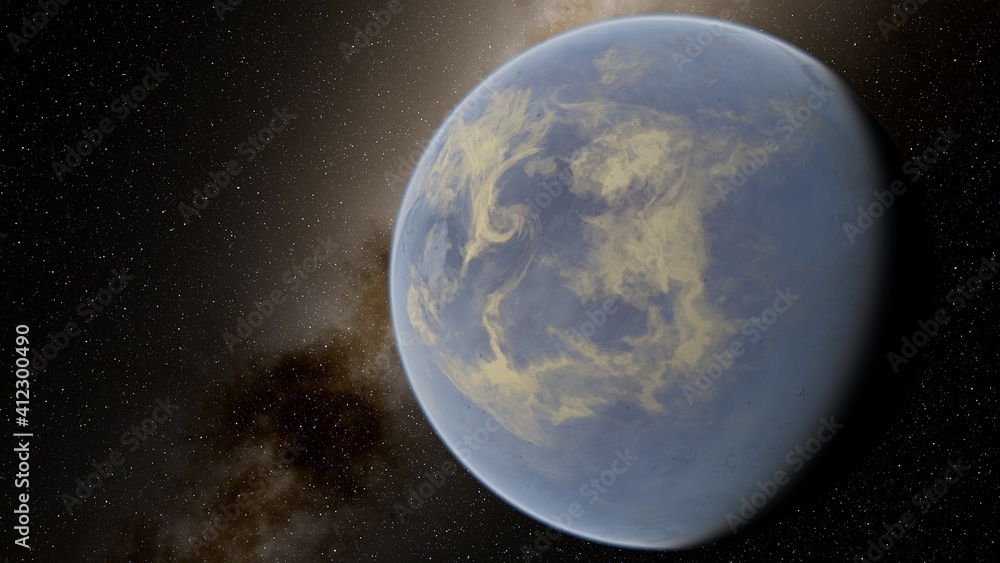 Obraz premium super-earth planet, realistic exoplanet, planet suitable for colonization, earth-like planet in far space, planets background 3d render