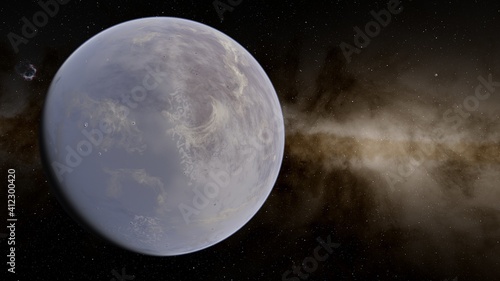 Fototapeta Naklejka Na Ścianę i Meble -  super-earth planet, realistic exoplanet, planet suitable for colonization, earth-like planet in far space, planets background 3d render