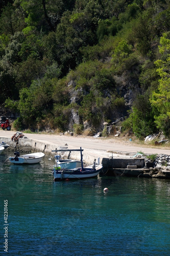 Small fishing boats in the picturesque bay on island Lastovo, Croatia.