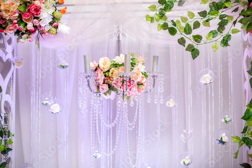 Modern decorated wedding arch  for wedding ceremony. Decor  wedding
