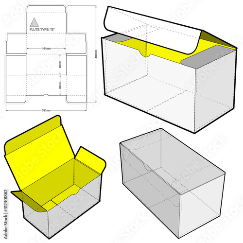 Cardboard box for sending mail. Ease of assembly, no need for glue (Internal measurement 16x8x8 cm) and Die-cut Pattern. The .eps file is full scale and fully functional. Prepared for real cardboard