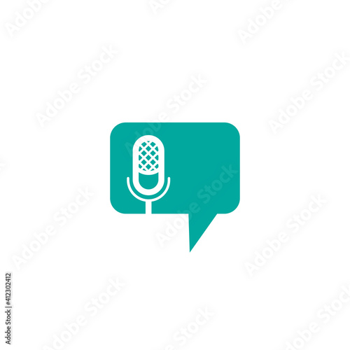 Microphone and speech bubble icon. podcast, voice chat button. radio, podcast logo.