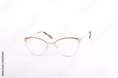 Optic glasses, golden pink metallic frame, front shoot