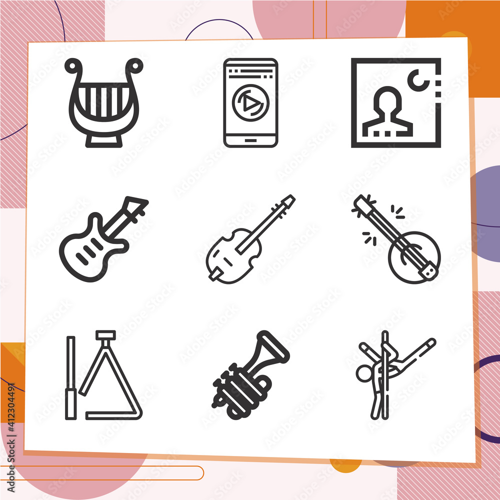 Simple set of 9 icons related to fine art