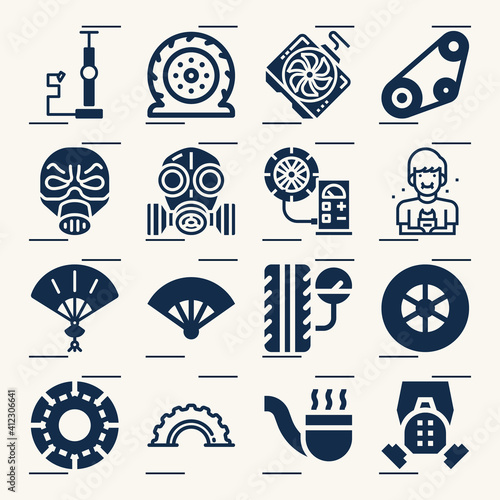 Simple set of exhaust related filled icons.