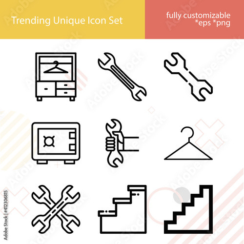 Simple set of basement related lineal icons.