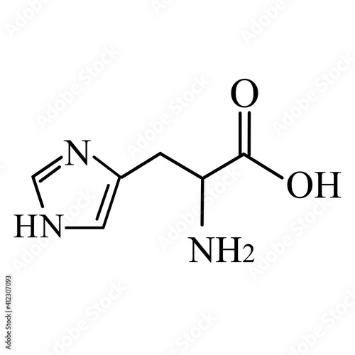 Amino acid Histidine. Chemical molecular formula Histidine amino acid. Vector illustration on isolated background