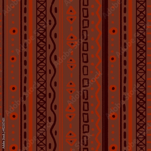 seamless pattern with red and black stripes. Boho design for fabric, textile, wallpaper and packaging 