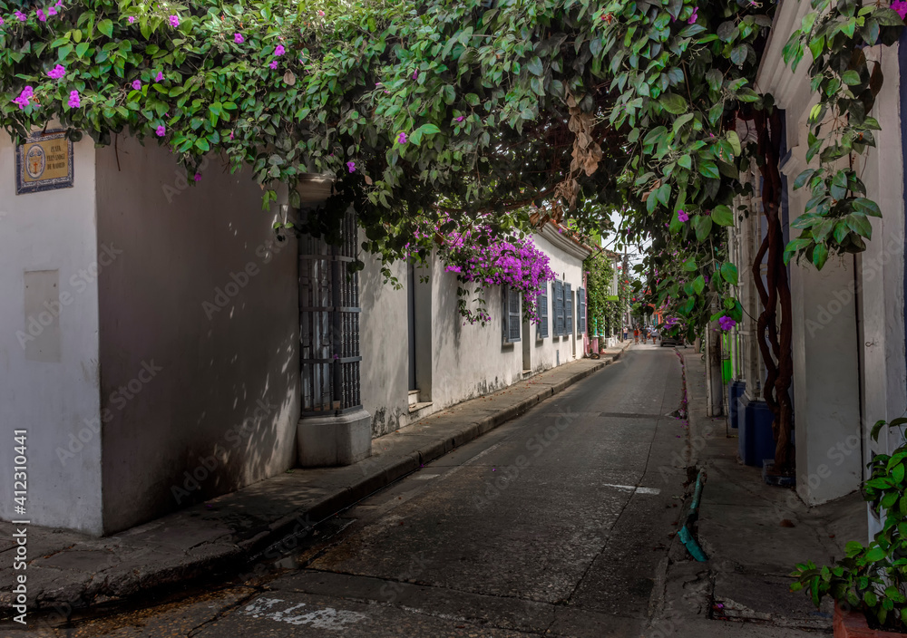 street in the old town Cartagena de Indias Colombia
