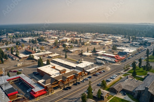 Aerial View of the Tourist Mecca of West Yellowstone which directly borders the Western Entrance of the National Park